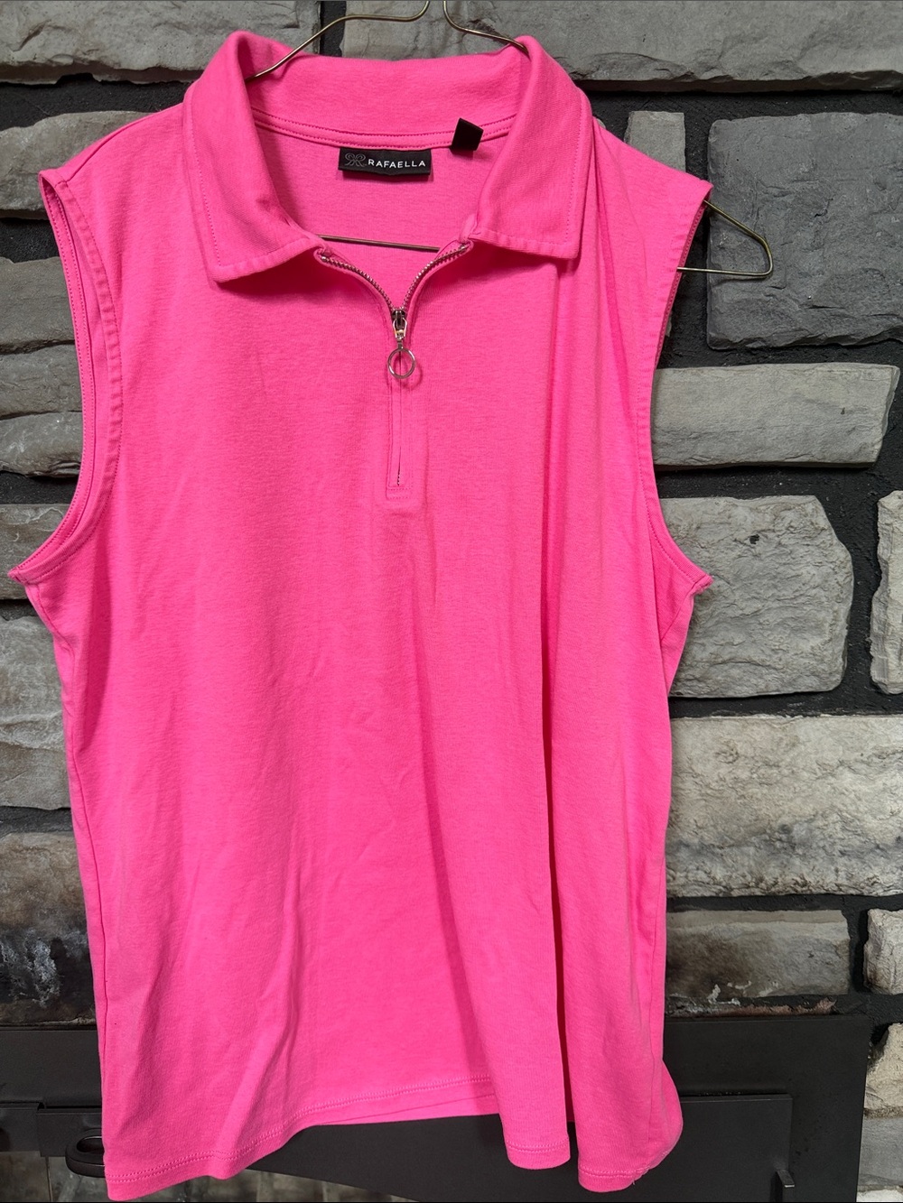 Rafaella Neon Pink Sleeveless Zip Polo Tank